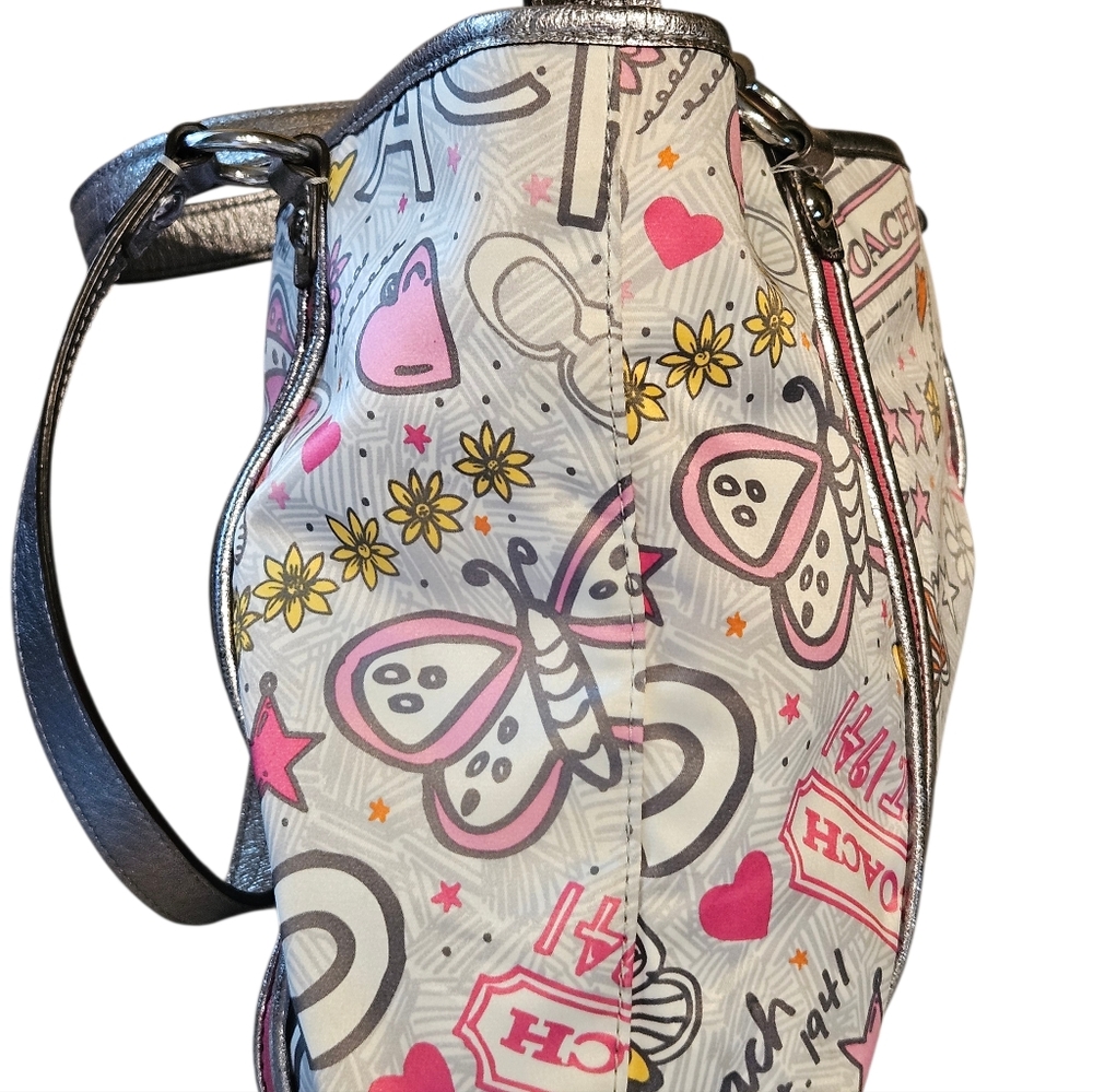 🦋🩷🌻Coach Y2K Poppy GRAFFITI Pink Orange Yellow Gray Tote Bag EPC🌻🩷🦋 - Picture 4 of 12